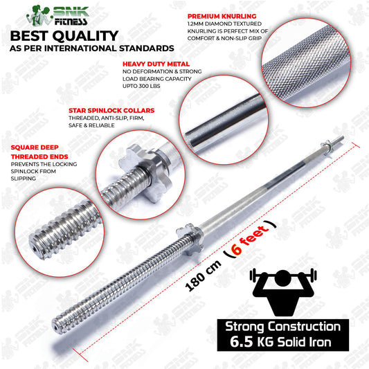 1 inch Body Building Rod Weight Bar Iron Rod Standard Straight Barbell Rod With Spinlocks 3ft, 4ft, 5ft, and 6ft | SNK Fitness