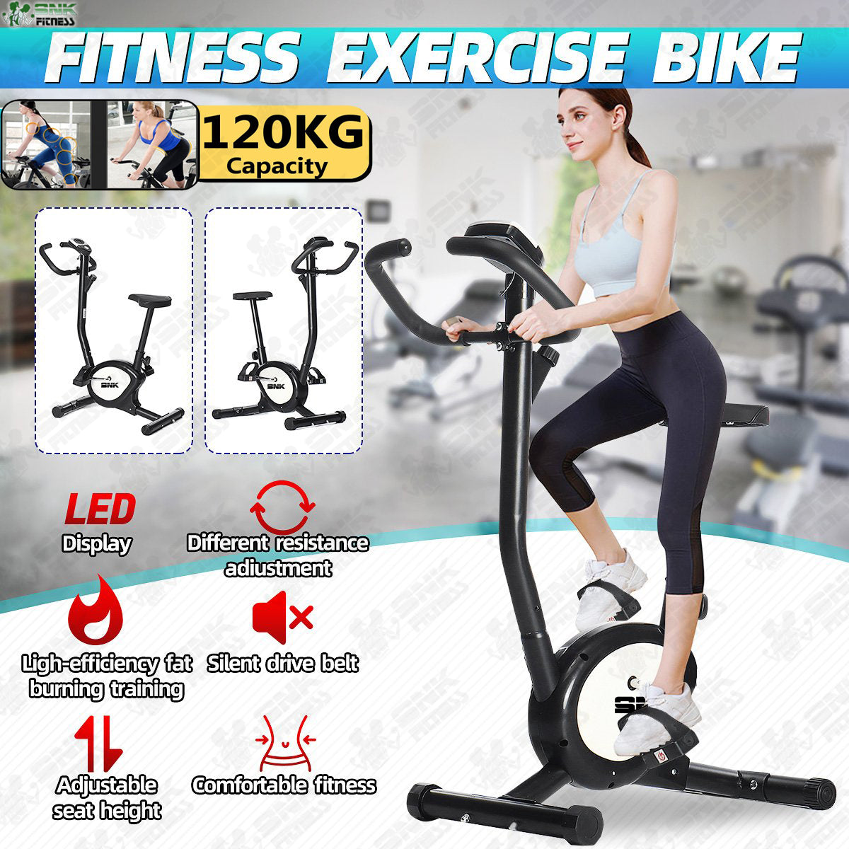 SNK FITNESS Exercise Bike Training Bicycle Cardio Fitness Sports Cycling Workout Gym Home