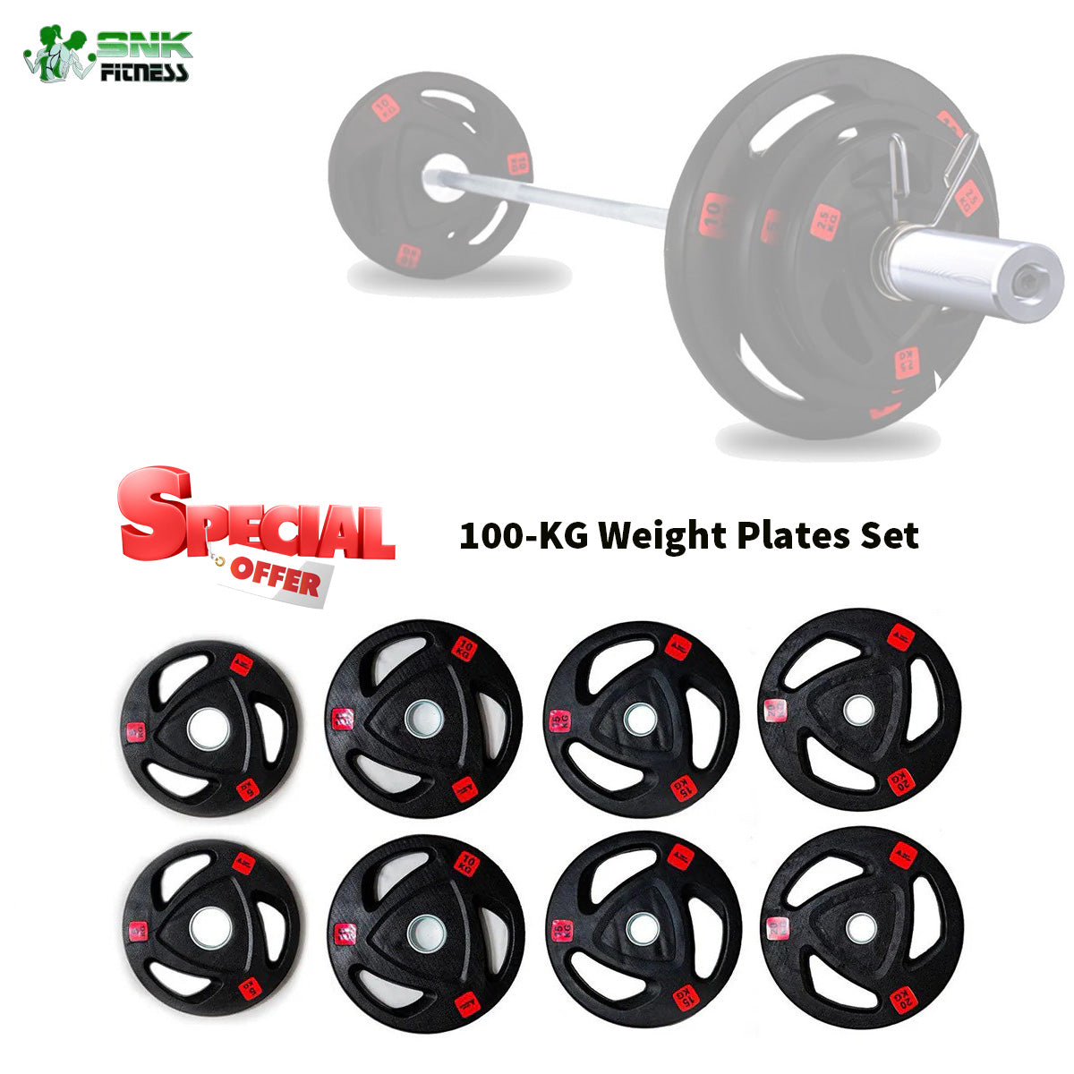 100KG Set Tri-Grip Weight Plates (Olympic 50mm/2inch Hole) Rubber Coated Weights Gym