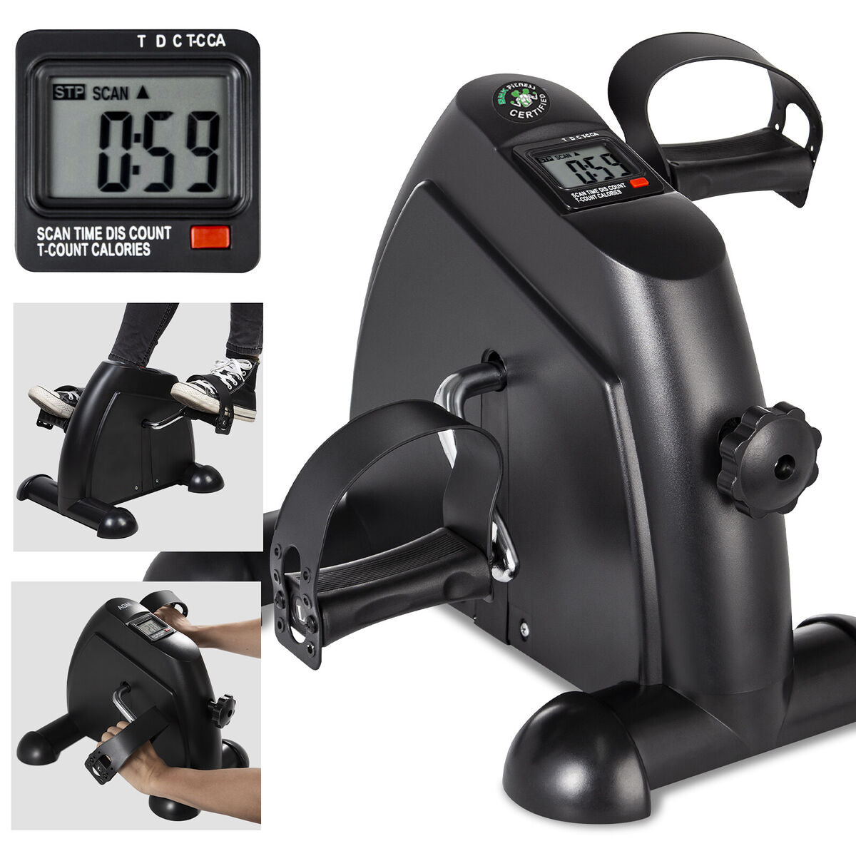 Mini Exercise Bike, Under Desk Bike Pedal Exerciser Portable Foot Cycle Arm Leg Peddler Machine with LCD Screen Displays, Mini Pedal Exerciser