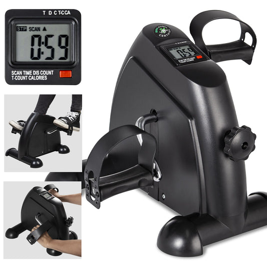 Mini Exercise Bike, Under Desk Bike Pedal Exerciser Portable Foot Cycle Arm & Leg Peddler Machine with LCD Screen Displays, Mini Pedal Exerciser Stationary Bike with Digital Monitor