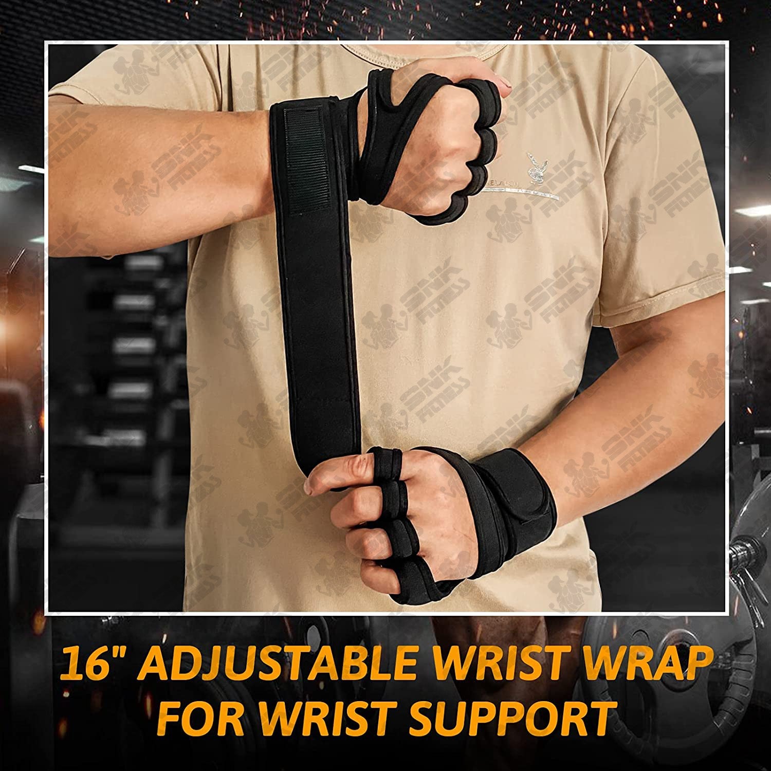 SNK Fitness Gym Gloves with Adjustable Wrist Wrap for Support