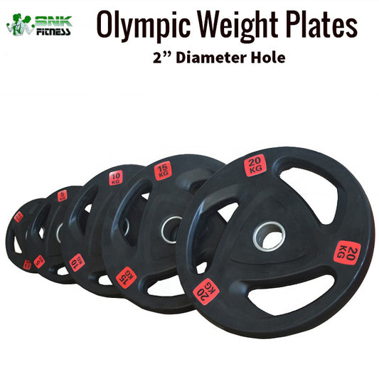 Olympic Weight Plates, 2" Diameter, Barbell Weights Bumper Plates Cast Iron Rubber Coated Three Holes Barbell Weights for Weightlifting and Squat Exercises 2.5kg to 20kg